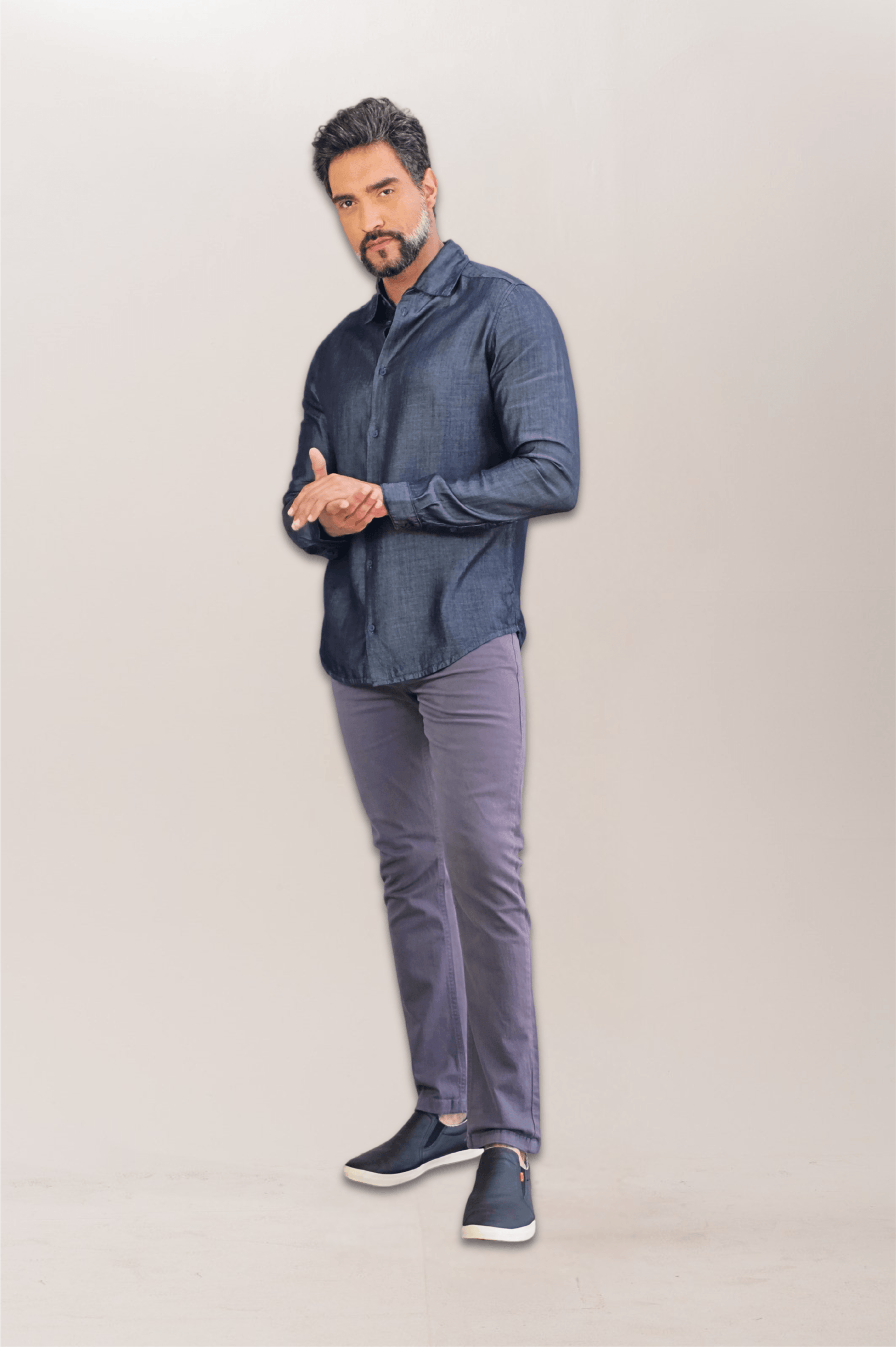 Camisa Social Jeans Premium Slim ML Escura