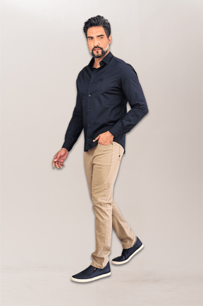 Camisa Social Tricoline Premium Slim ML Com Logo
