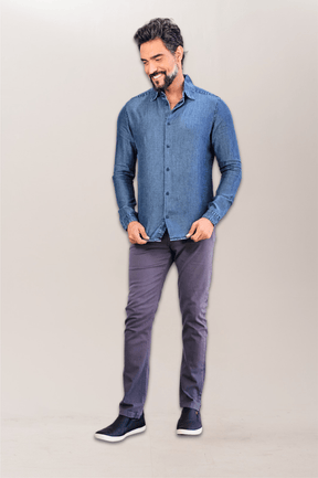 Camisa Social Jeans Premium Slim ML Marmorizada