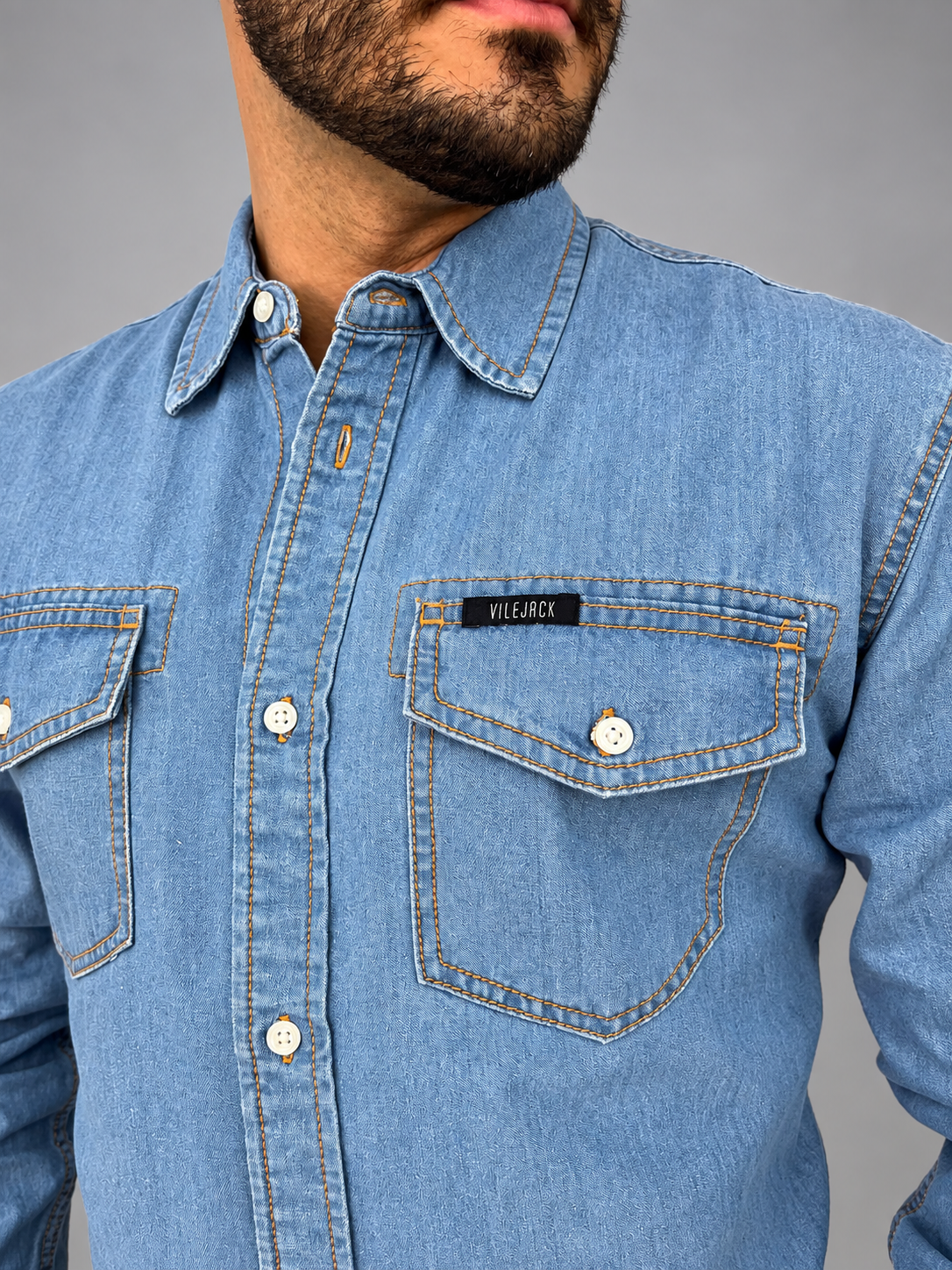 Camisa Jeans Masculina Regular Premium Vilejack Importada