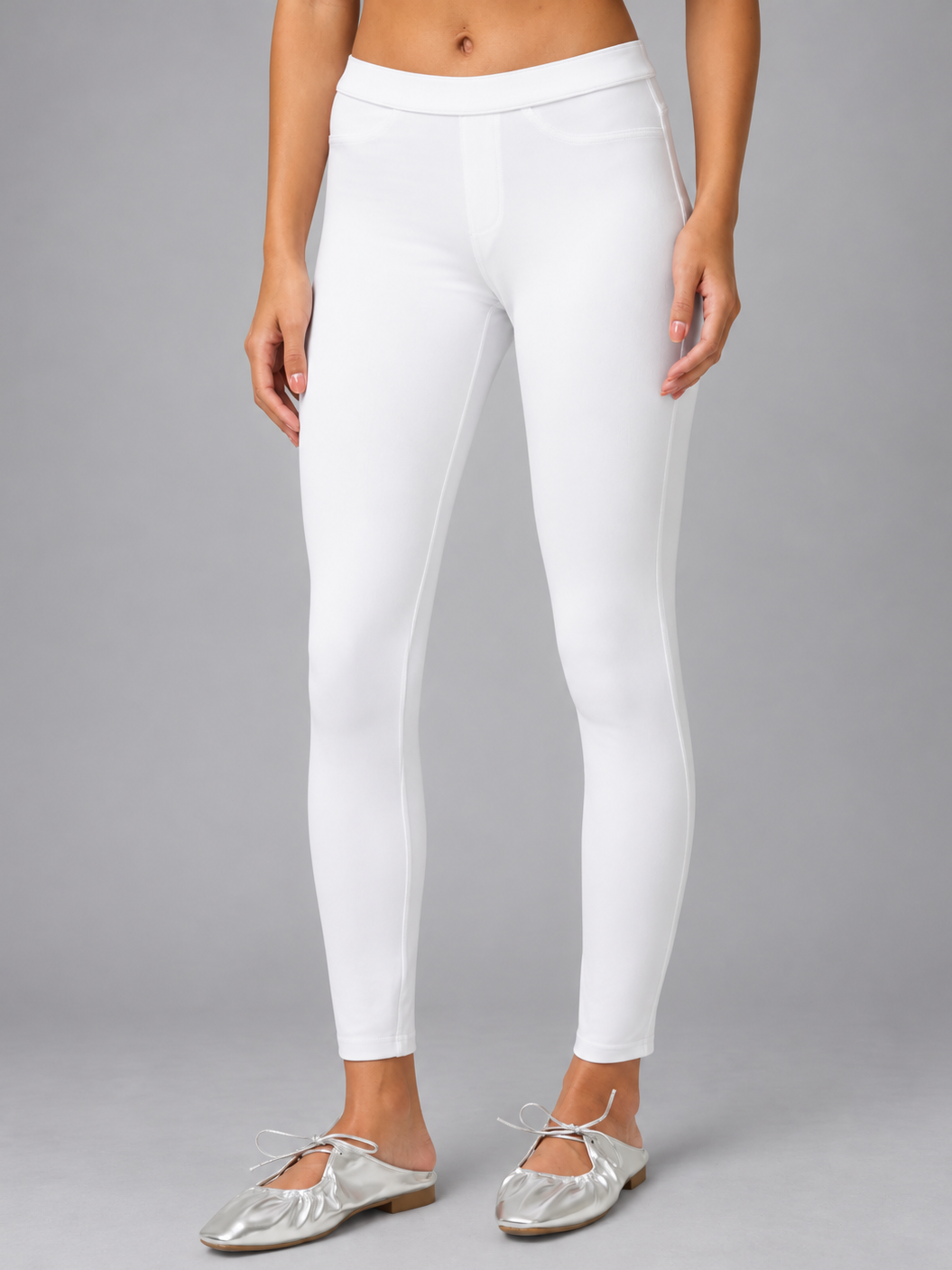Calça Branca Legging Feminina Cropped C/ Bolso No Nonsense