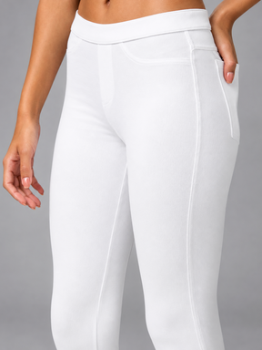 Calça Branca Legging Feminina Cropped C/ Bolso No Nonsense