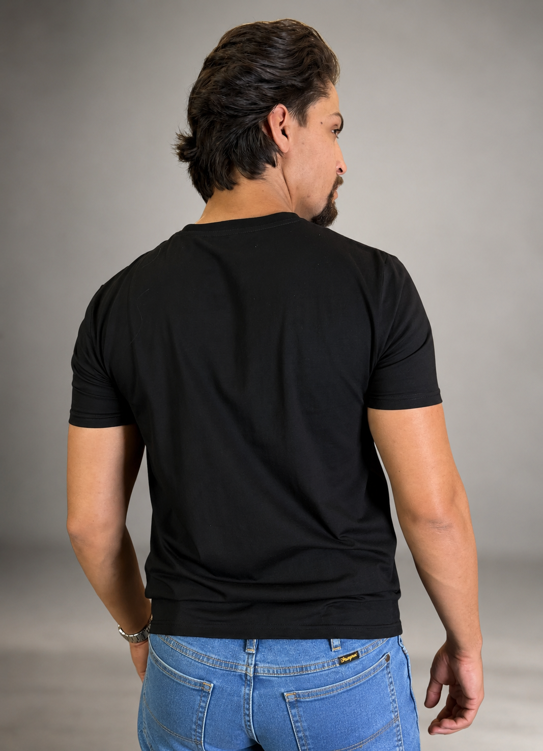 Camiseta Preta Algodão Egípcio Masculina C/ Elastano Premium Camelback
