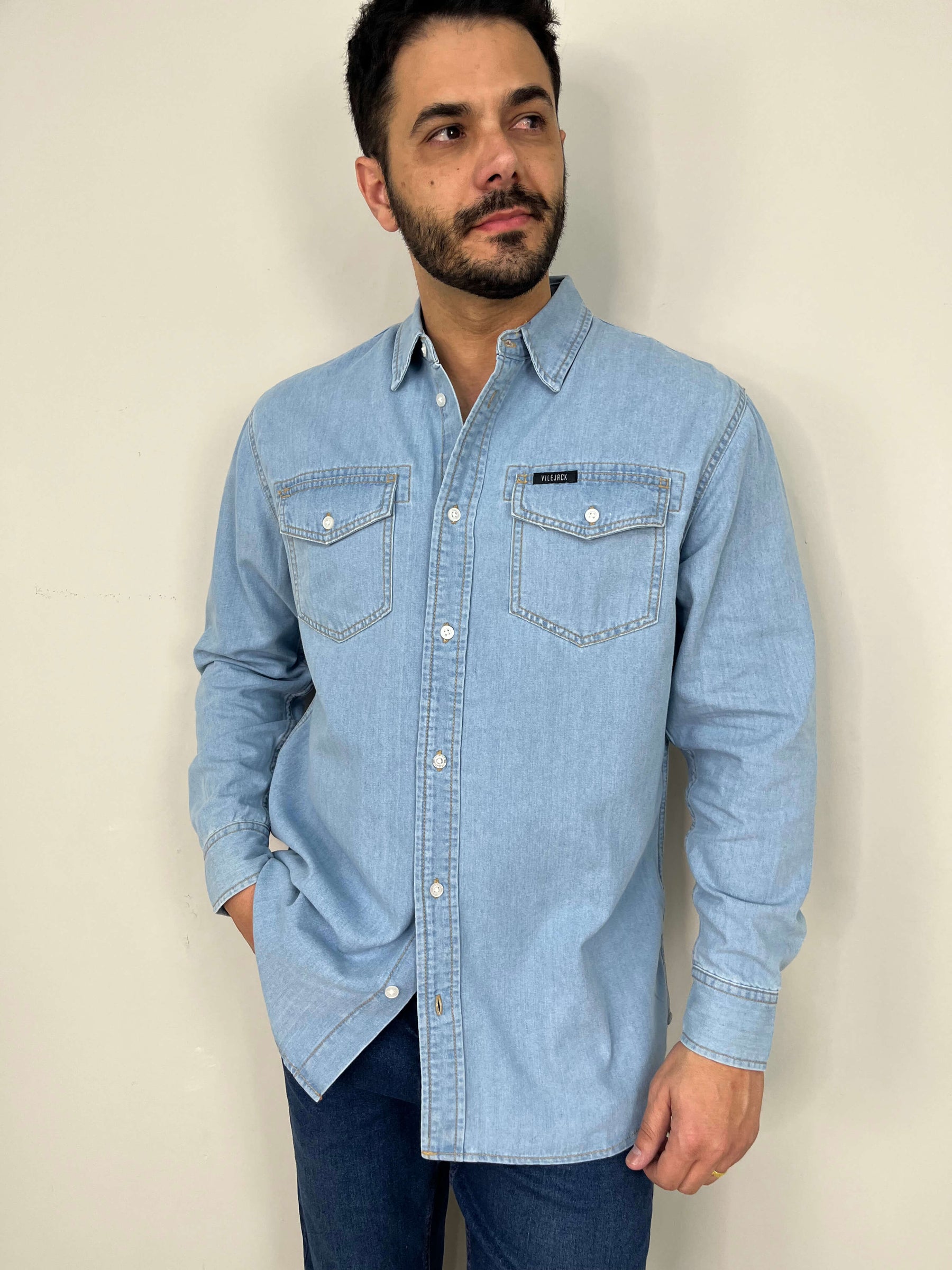 Camisa Jeans Masculina Regular Premium Vilejack Importada