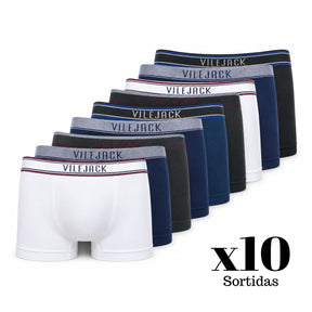 Kit Com 10 Cueca Boxer Masculina S/ Costura Poliamida Elastano Vilejack